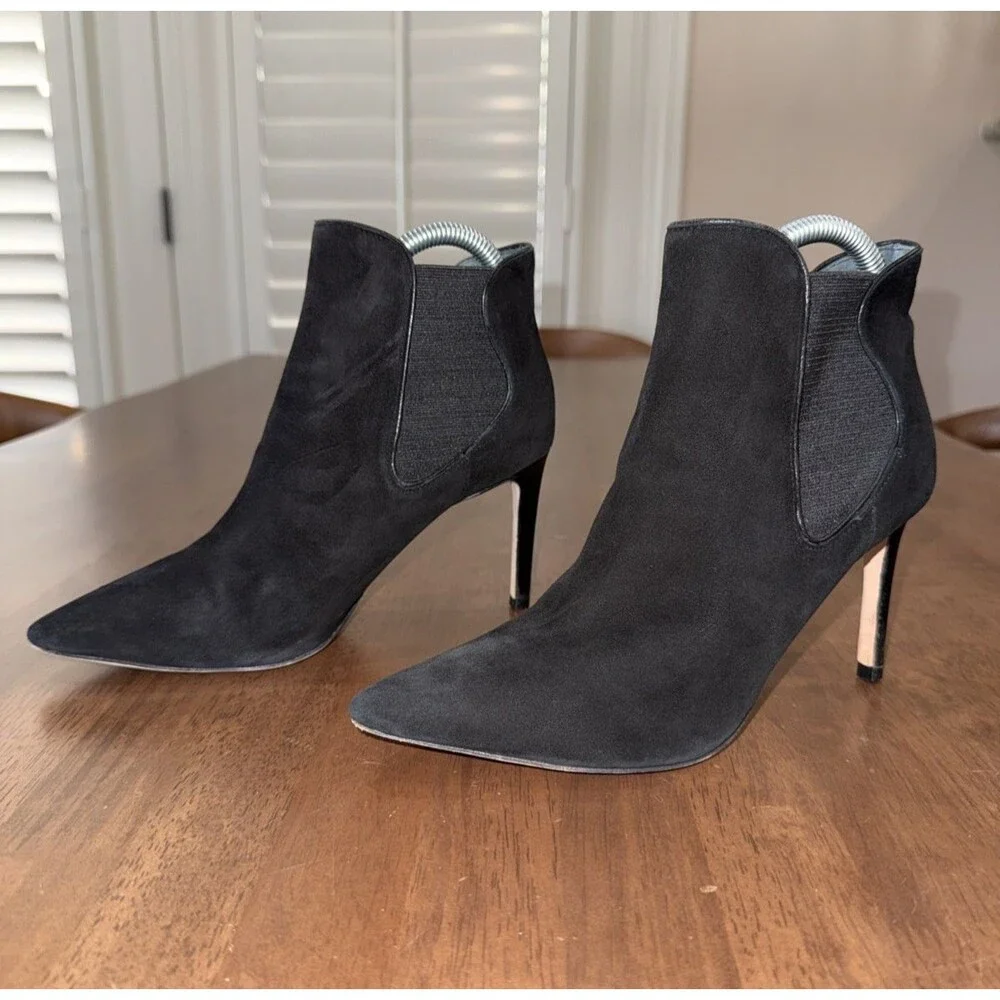Tory Burch Pointed Toe Ankle Booties Black Leather Stiletto Heel Chelsea 7M